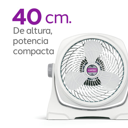 Ventilador VORTEX de 40 cm, diseño compacto, ideal para espacios reducidos