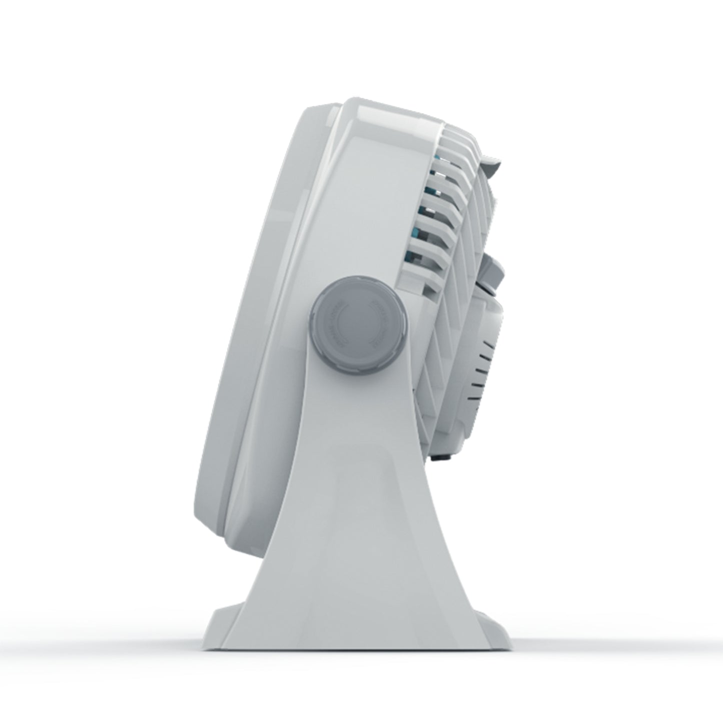 ventilador blanco lateral con diseño compacto para uso en interiores