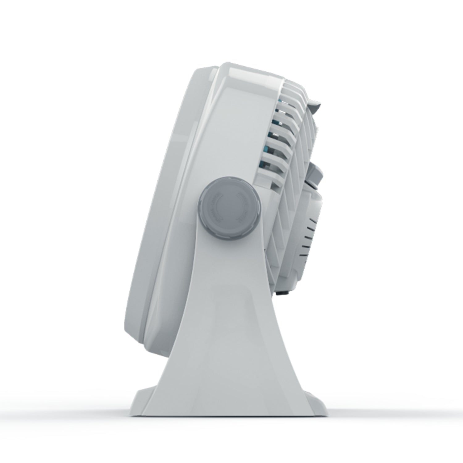 ventilador blanco lateral con diseño compacto para uso en interiores