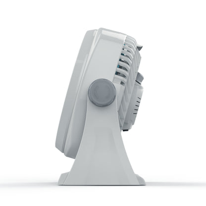 ventilador blanco lateral con diseño compacto para uso en interiores