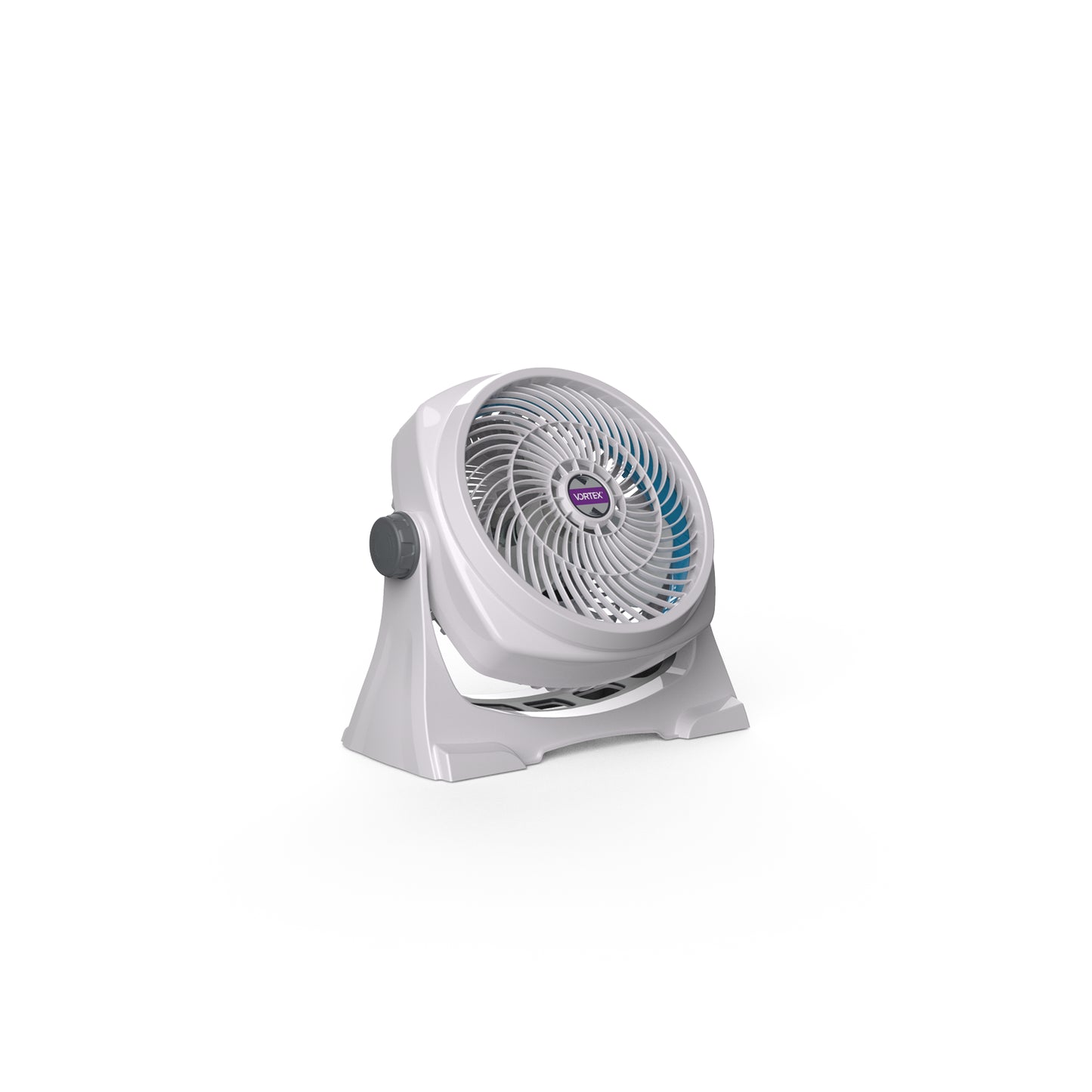 Ventilador Vortex blanco lateral, ideal para mantener el aire fresco en espacios pequeños