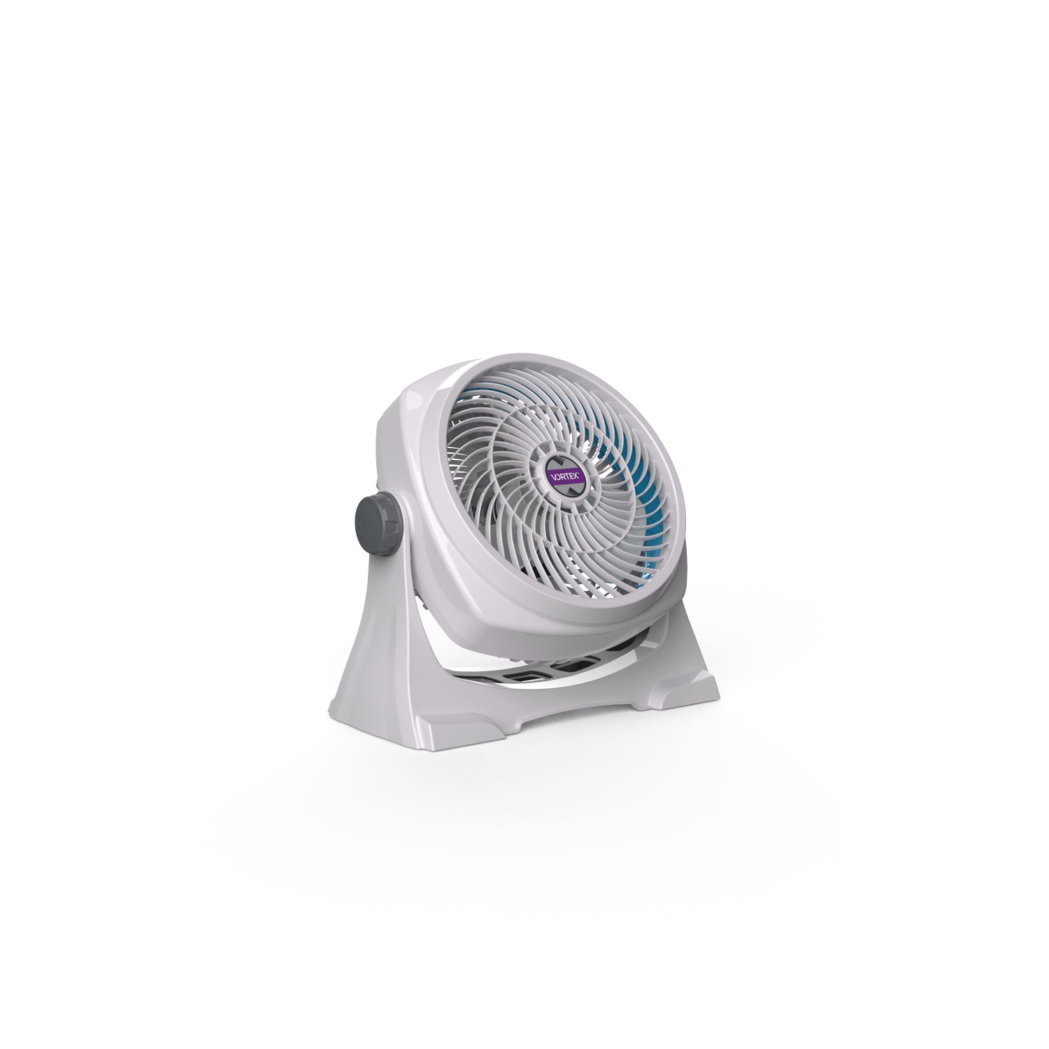 Ventilador Vortex blanco lateral, ideal para mantener el aire fresco en espacios pequeños