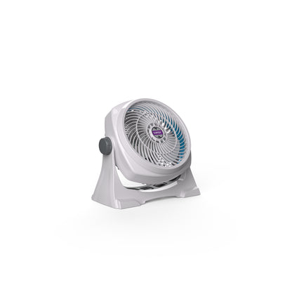 Ventilador Vortex blanco lateral, ideal para mantener el aire fresco en espacios pequeños