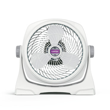 ventilador VORTEX blanco frontal, ideal para refrescar espacios interiores