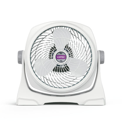 ventilador VORTEX blanco frontal, ideal para refrescar espacios interiores
