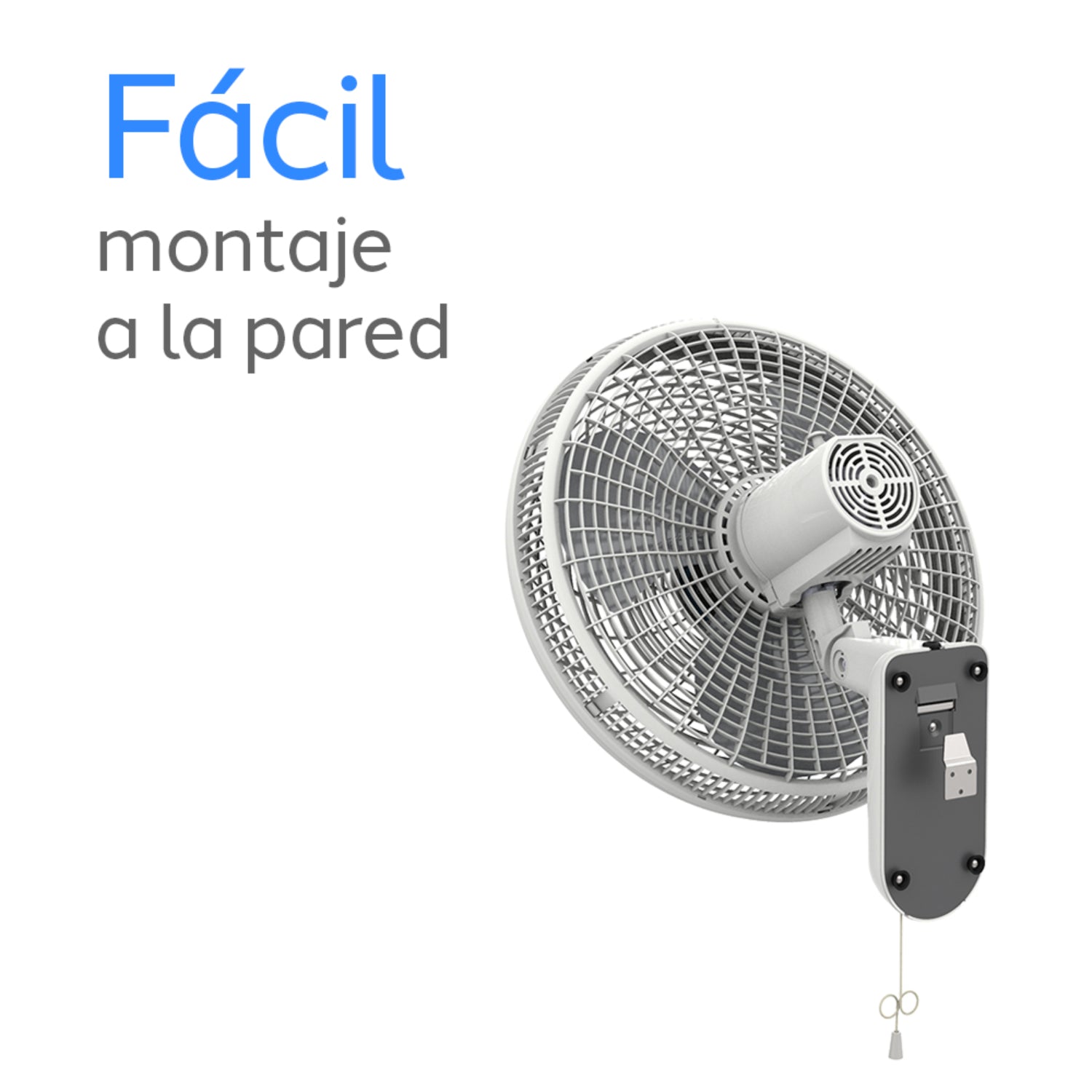 Ventilador gris de pared, fácil montaje, diseño moderno