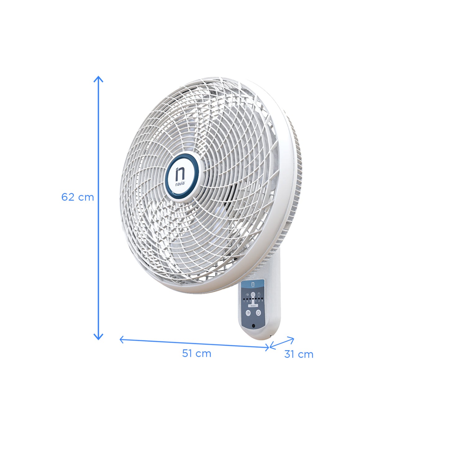 ventilador blanco frontal, sala, 62 cm, diseño moderno