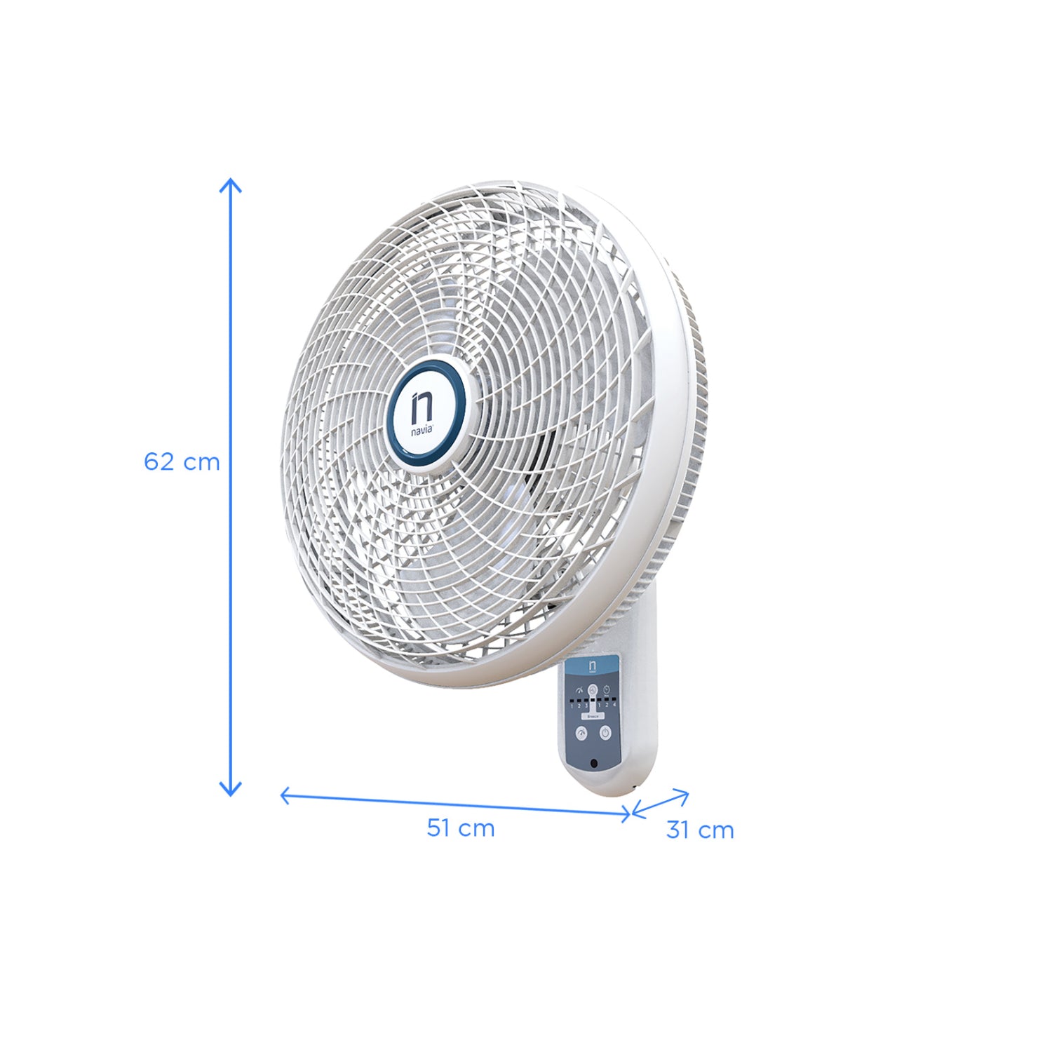 ventilador blanco frontal, sala, 62 cm, diseño moderno