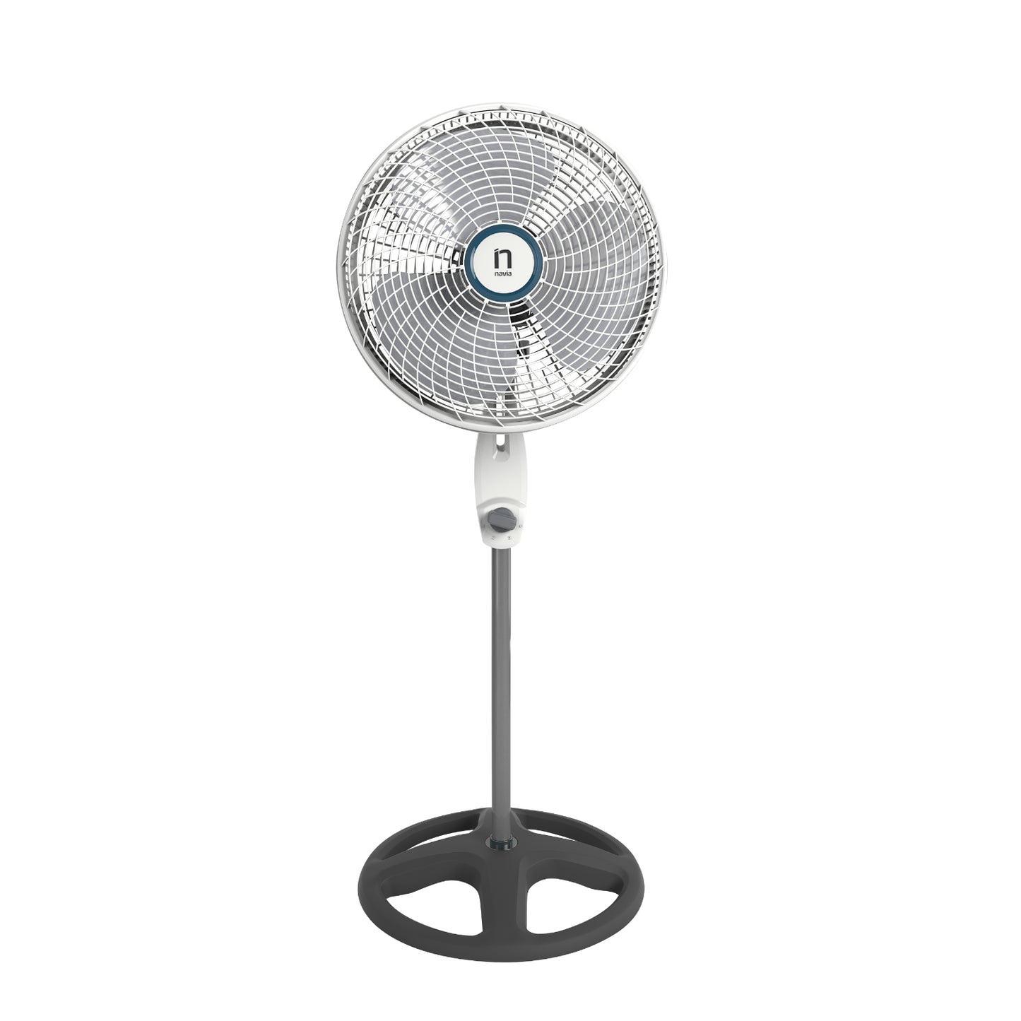 ventilador negro de pie, vista frontal en ambiente interior