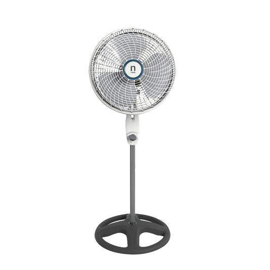 ventilador negro de pie, vista frontal en ambiente interior