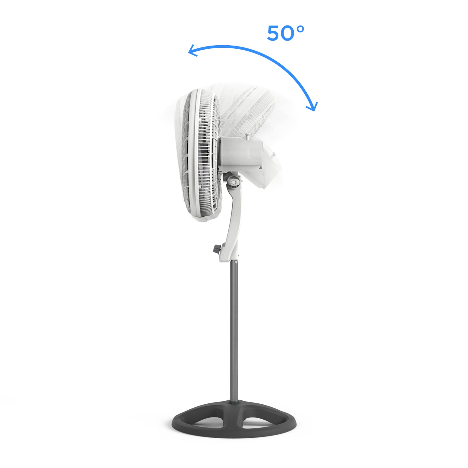 Ventilador blanco de pie, lateral con inclinación de 50 grados