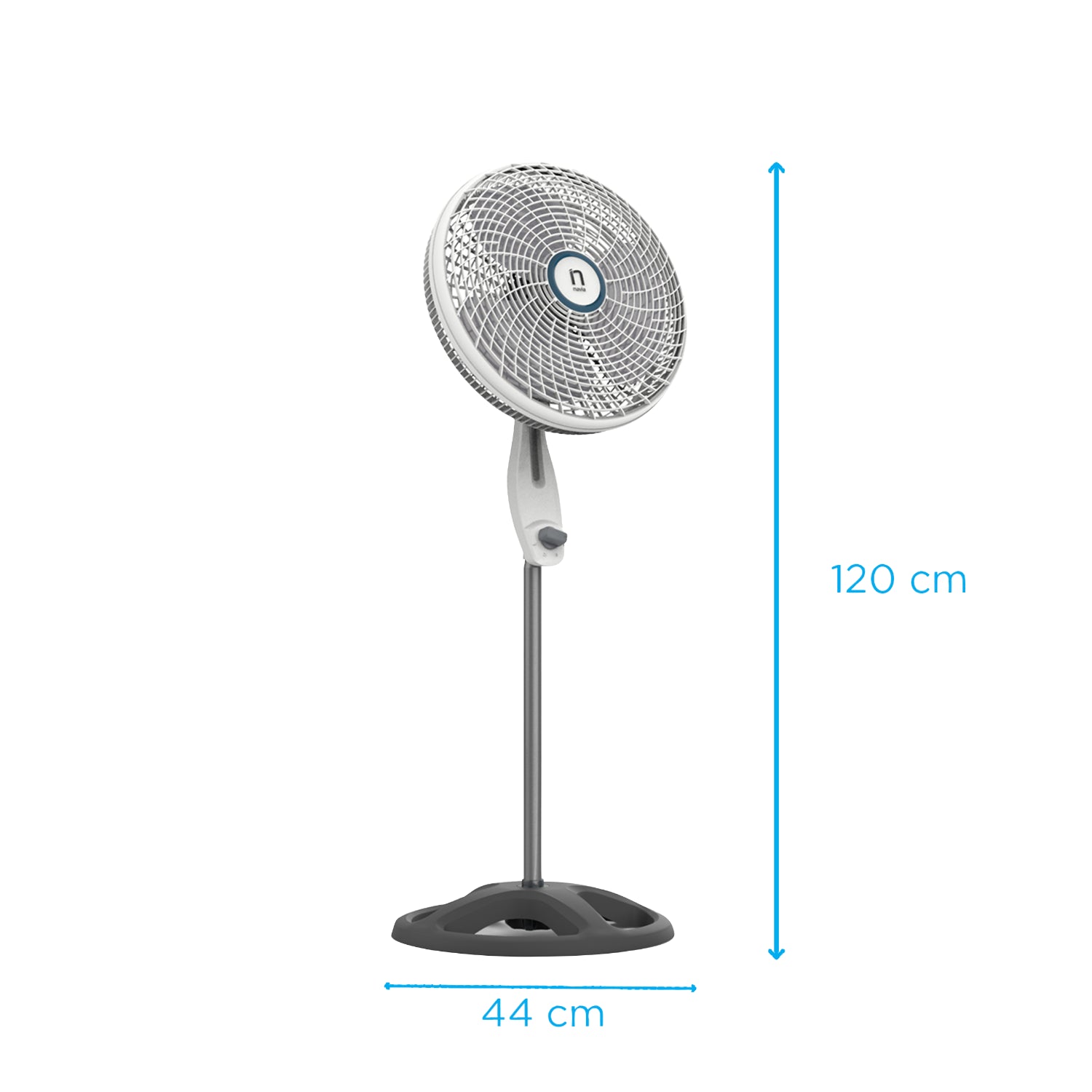 Ventilador de pie NAVIA blanco y gris, vista lateral, ideal para interiores