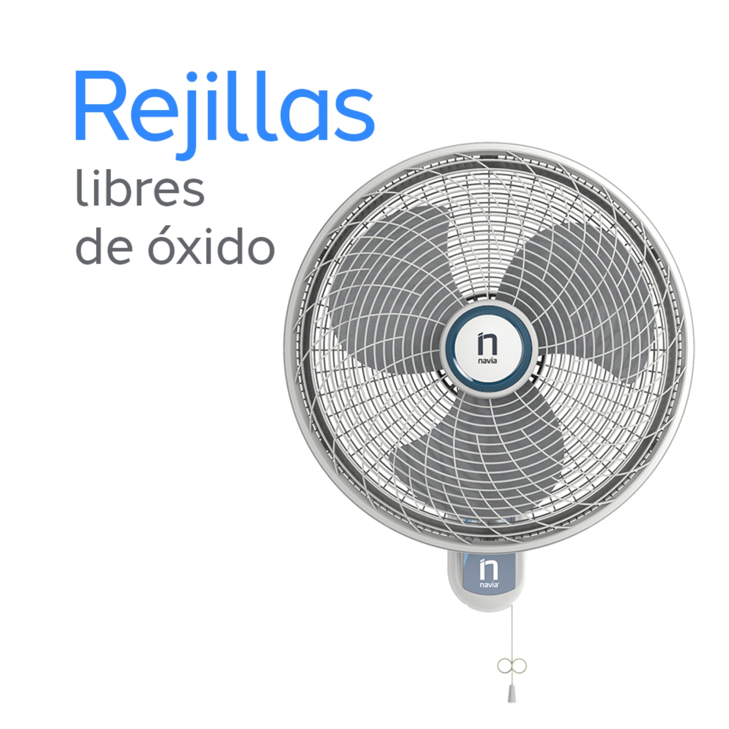 ventilador NAVIA gris frontal, rejillas libres de óxido, diseño moderno