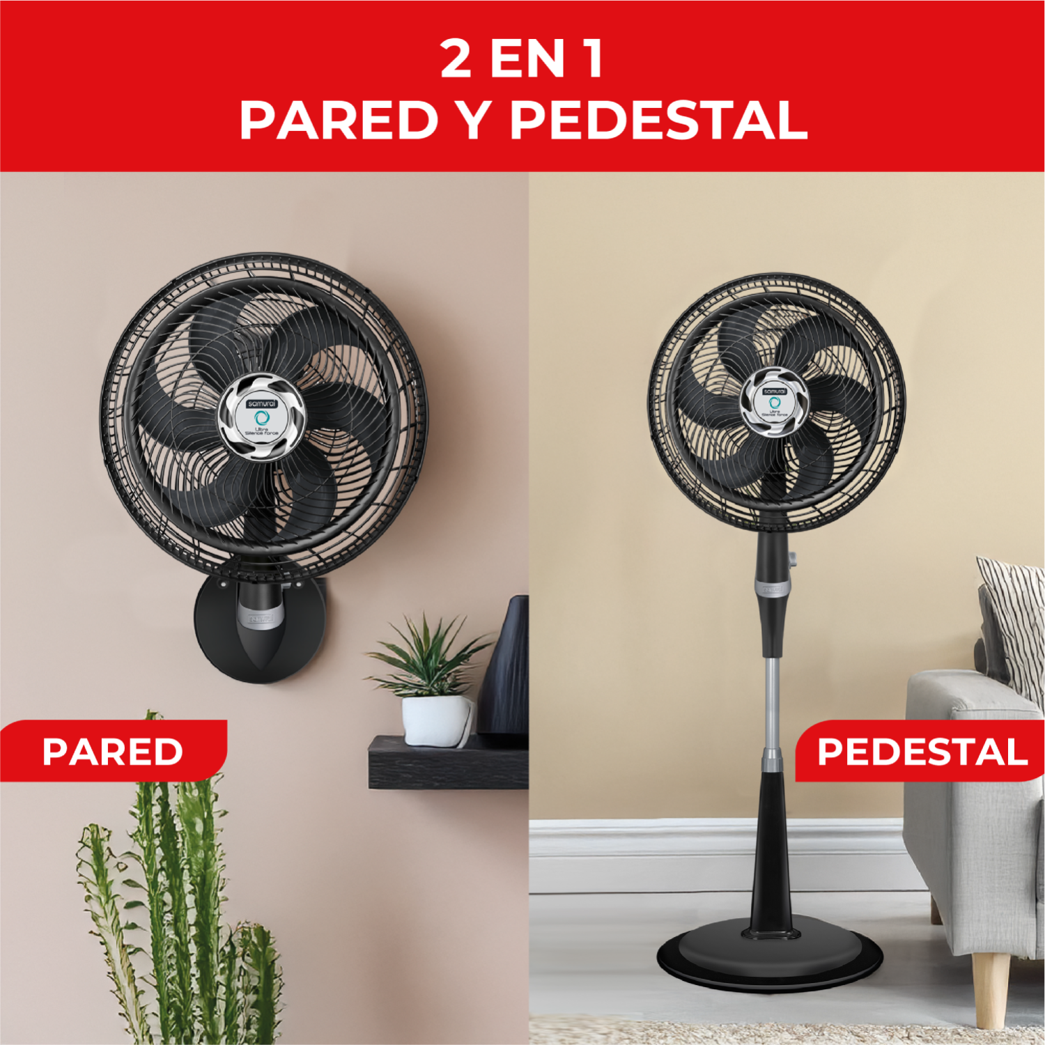 Ventilador pedestal 18 pulgadas Samurai 2 en 1 para pared y pedestal color negro