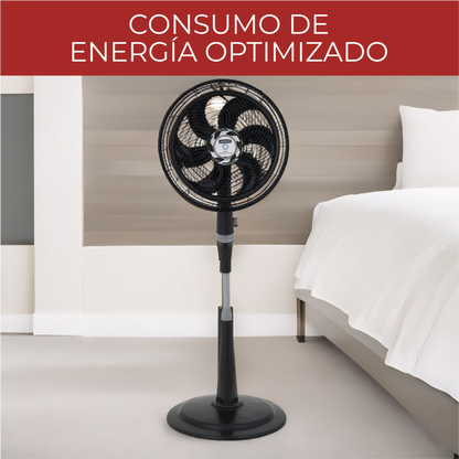 Ventilador pedestal 18 pulgadas negro marca SAMURAI con consumo de energía optimizado en habitación