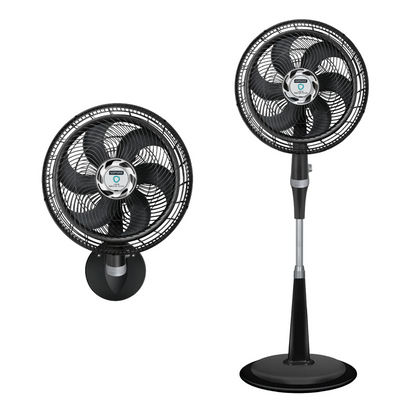 Ventilador pedestal 18 pulgadas negro de la marca SAMURAI con base y opción de montaje en pared