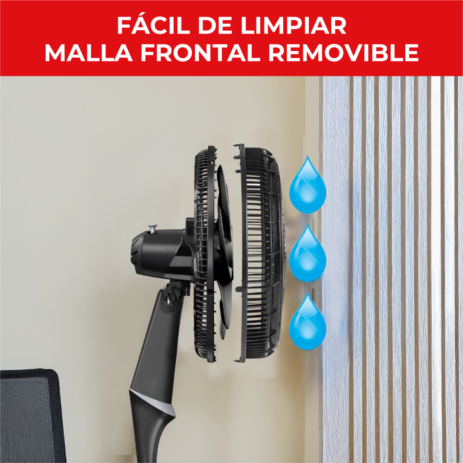 Ventilador pedestal 18 pulgadas SAMURAI con malla frontal removible para fácil limpieza