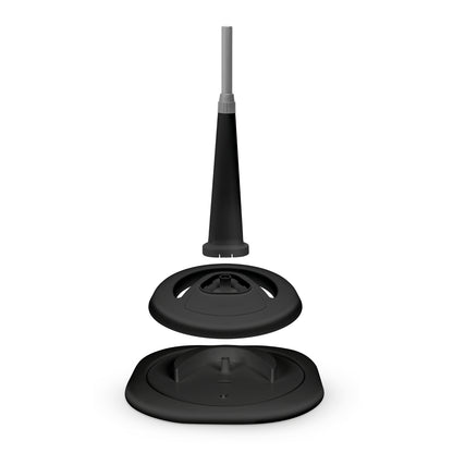 ventilador silencioso negro desmontado, vista frontal y base