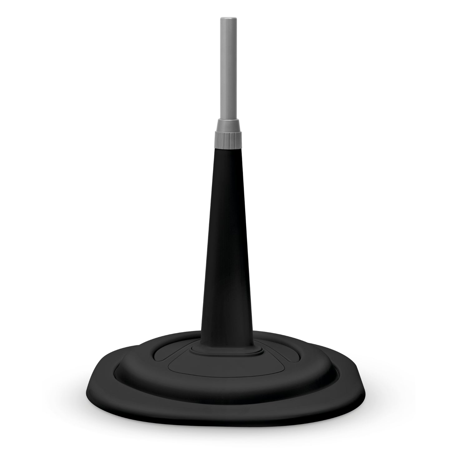 Ventilador silencioso negro, vista frontal con base estable