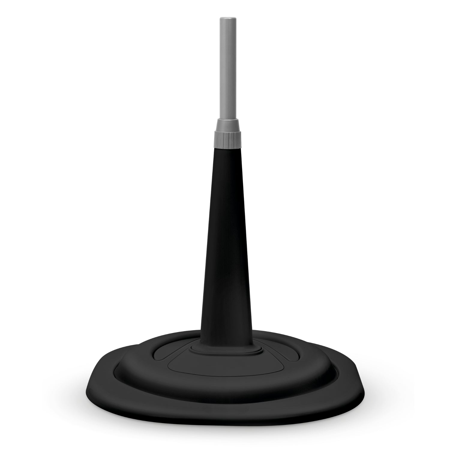 Ventilador silencioso negro, vista frontal con base estable
