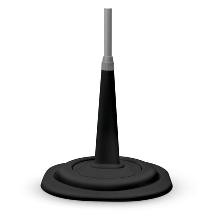 Ventilador silencioso negro, vista frontal con base estable