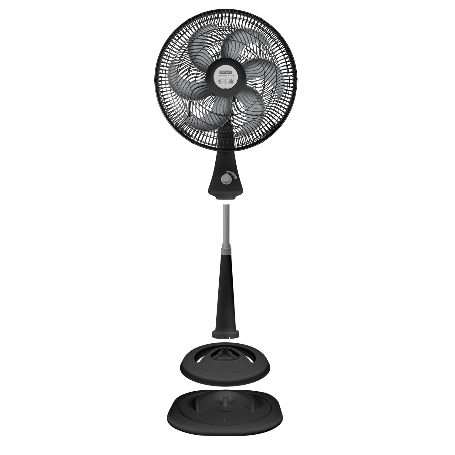 Ventilador silencioso negro de pie, ideal para mantener el aire fresco en espacios interiores.