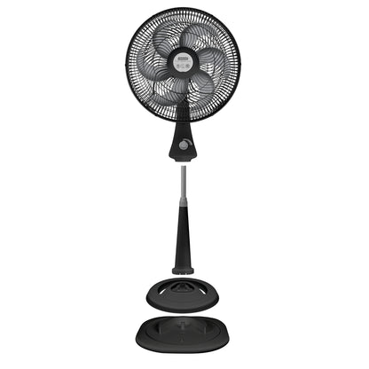 Ventilador silencioso negro de pie, ideal para mantener el aire fresco en espacios interiores.