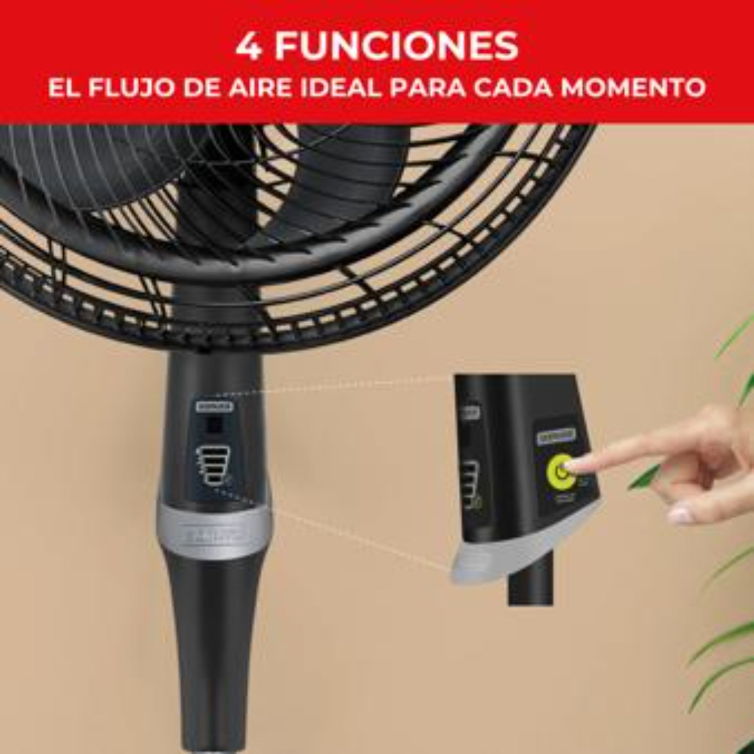 Ventilador silencioso negro con control de funciones, ideal para cualquier espacio.