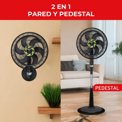 Ventilador silencioso 2 en 1, pared y pedestal, color negro en sala