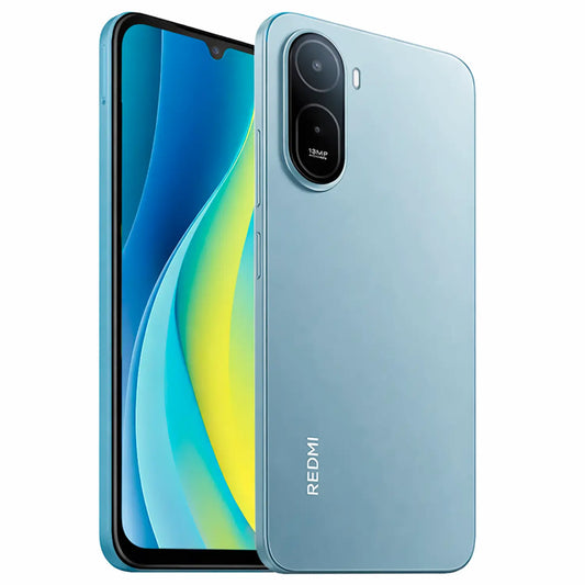 Xiaomi teléfono móvil azul, vista frontal y trasera, diseño moderno