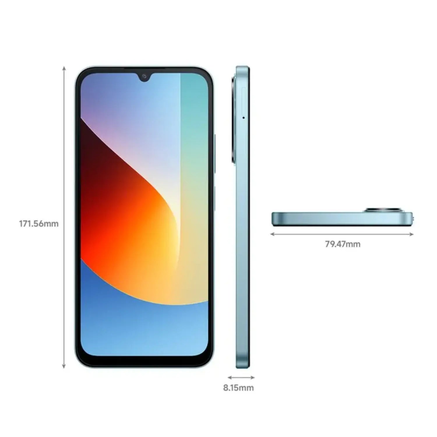 Xiaomi teléfono móvil azul lateral y frontal con pantalla grande y elegante