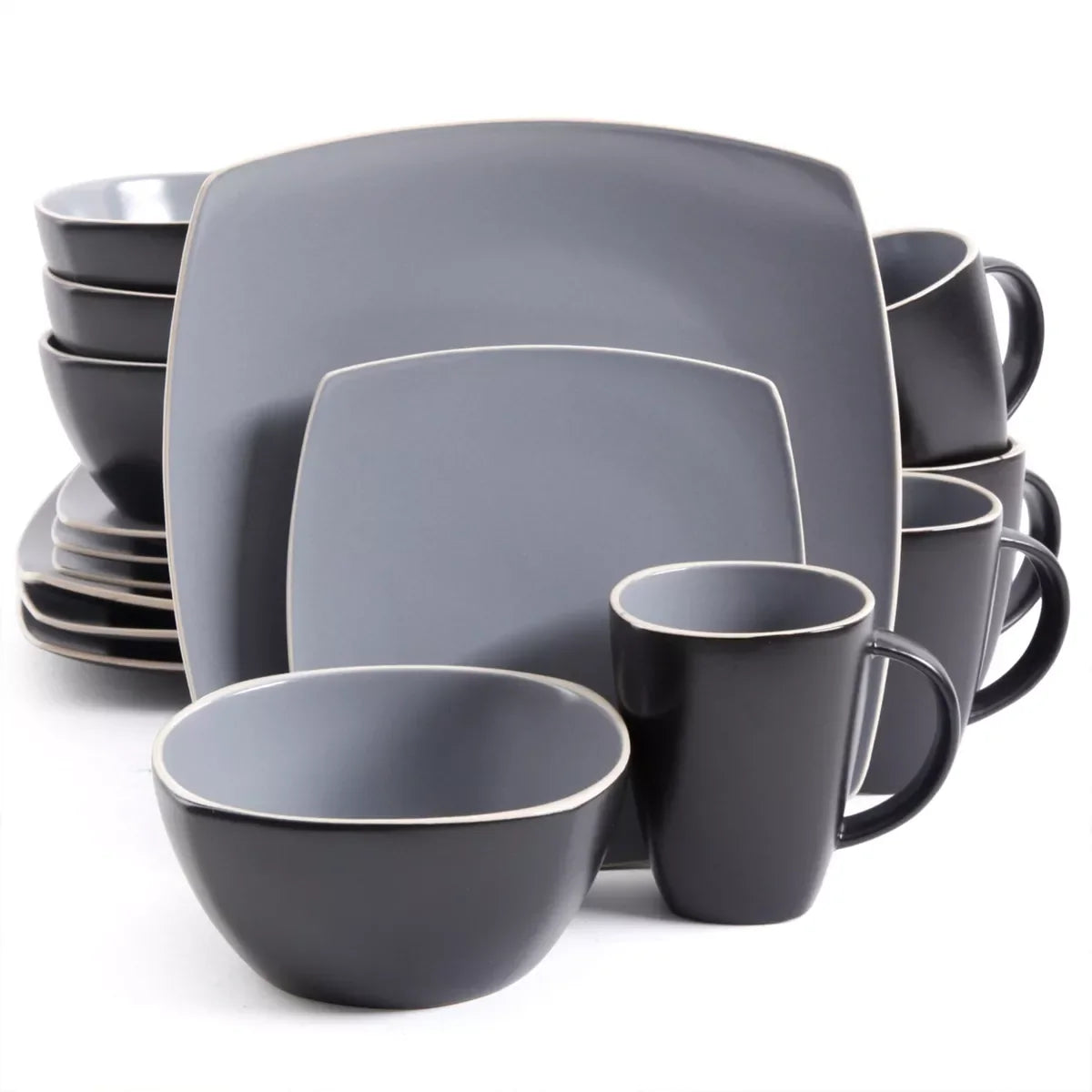 Set Vajilla Gibson Home Soho Lounge 16pz Cuadrada Gris Mate 94851.16