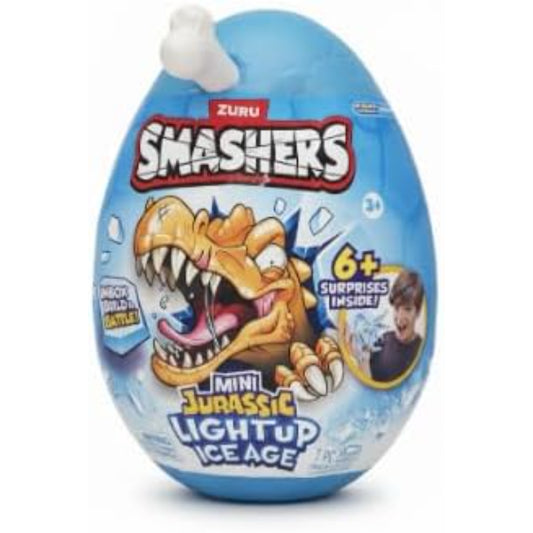 Huevo Smashers azul con sorpresas y dinosaurio para niños, vista frontal