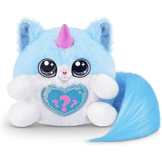 Peluche azul de unicornio con orejas brillantes y cola suave