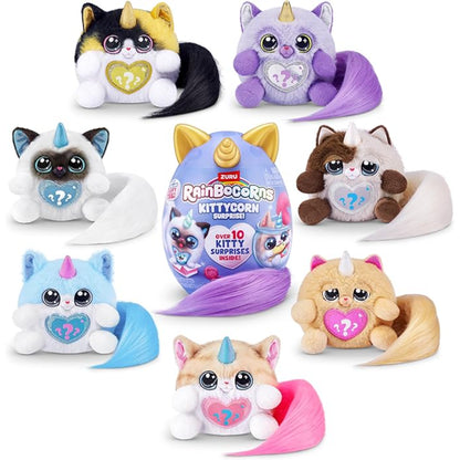 Muñecos Kittycorn de colores variados, vista frontal en grupo con sorpresas